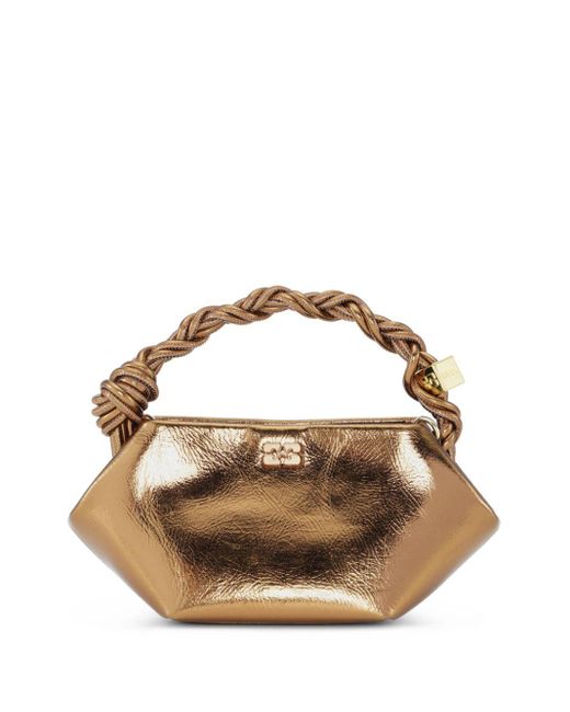 Ganni Brown Bou Metallic-Effect Mini Tote Bag