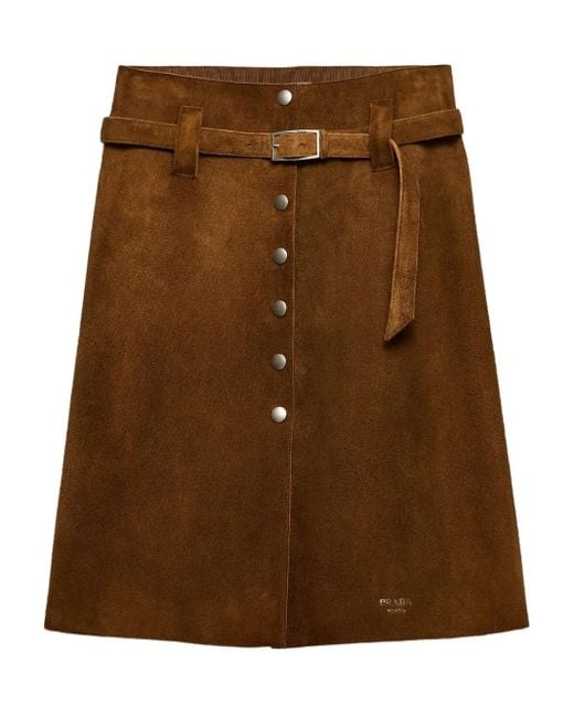 Prada Brown Belted Suede Midi Skirt