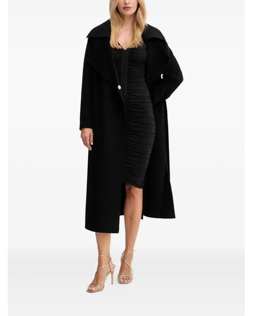 Marciano Black Ruched-Detail V-Neck Midi Dress