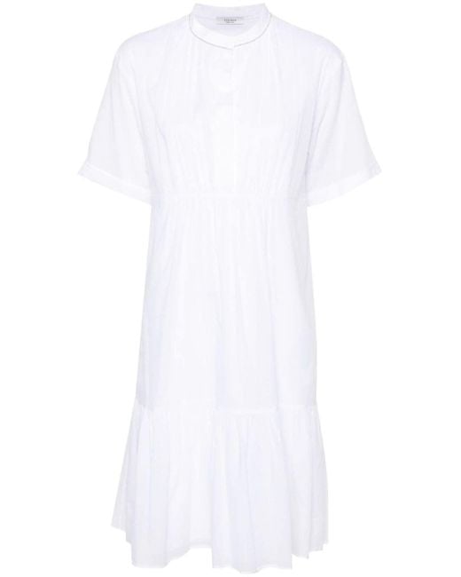 Peserico White Bead-detail Cotton Midi Dress