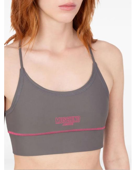 Moschino Gray Logo-Print Bra