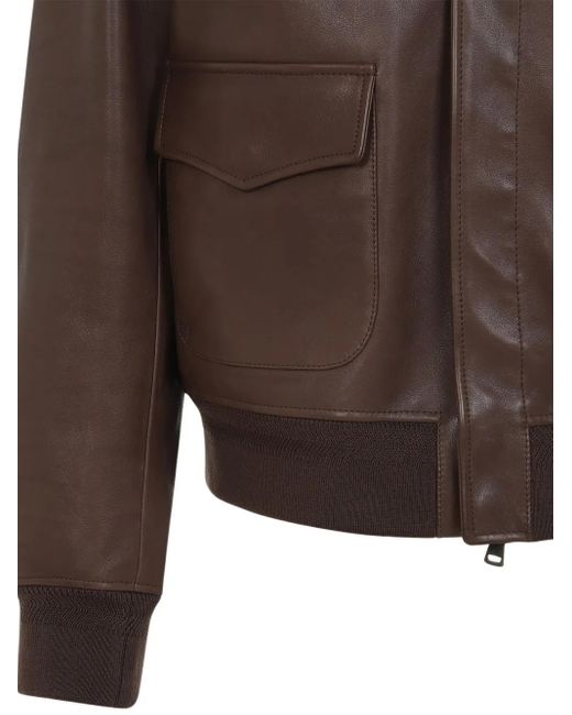 Ralph Lauren Brown Zip-Up Leather Jacket for men