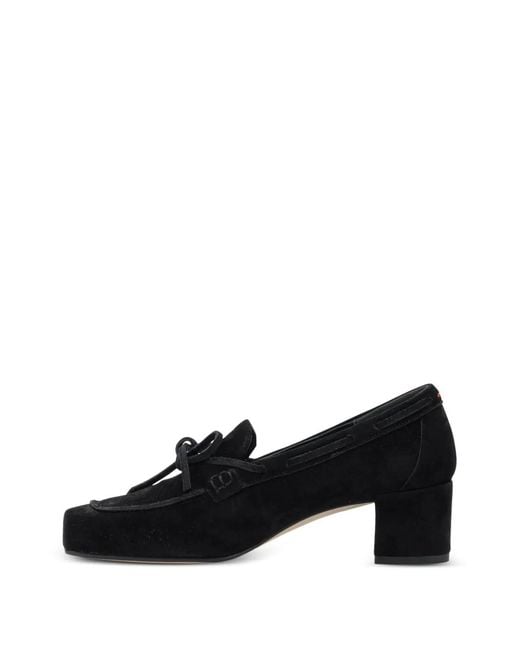 Aeyde Black Front-Tie Suede Loafers
