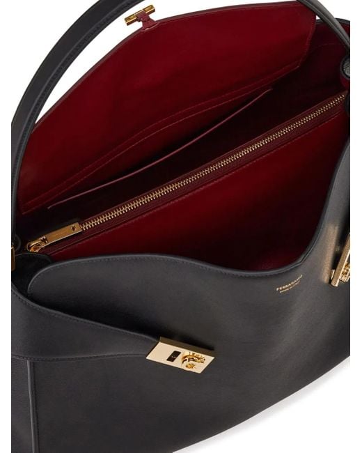 Ferragamo Black Hug Medium Leather Tote Bag