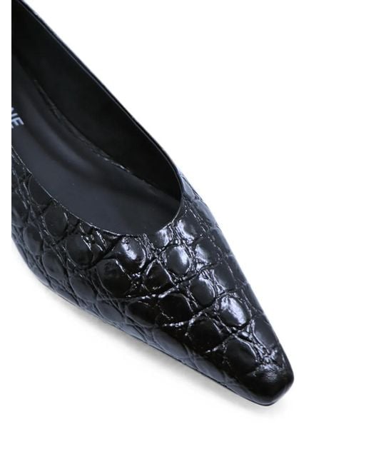 Notabene Black Crocodile-Effect Square-Toe Ballet Flats