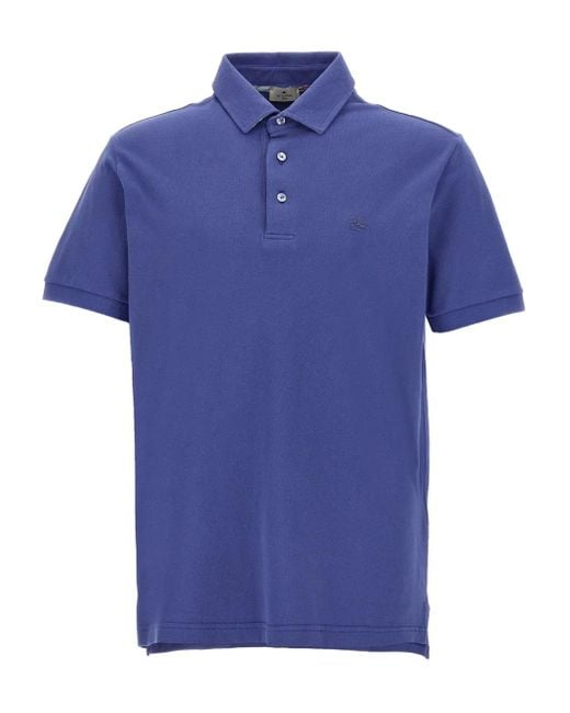 Etro Blue Paisley-Print Button Polo Shirt for men