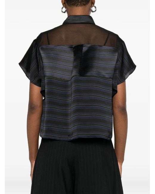 Sacai Black Mesh Striped Blouse