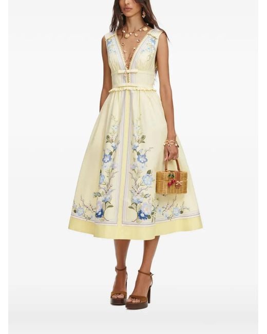 Self-Portrait Metallic Floral-Print Ruffled Midi Dress