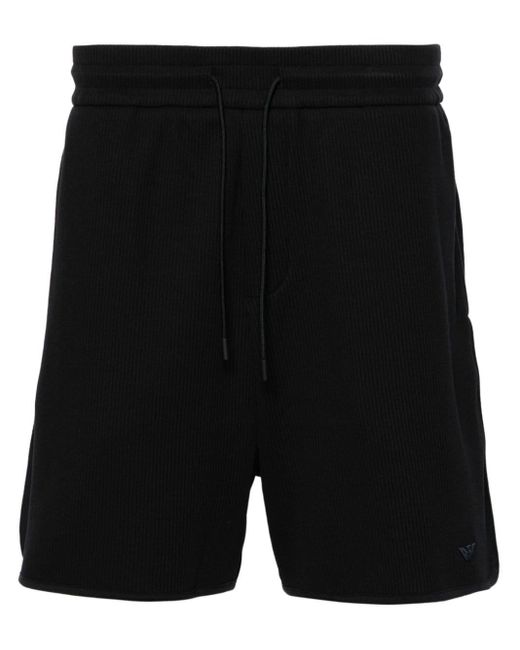 Emporio Armani Black Logo-appliqué Ribbed Shorts for men