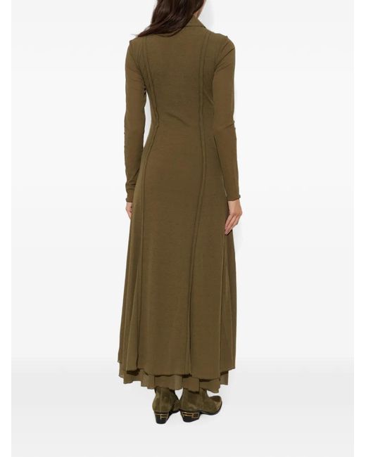 Ganni Green Tie-Waist Button-Down Maxi Dress