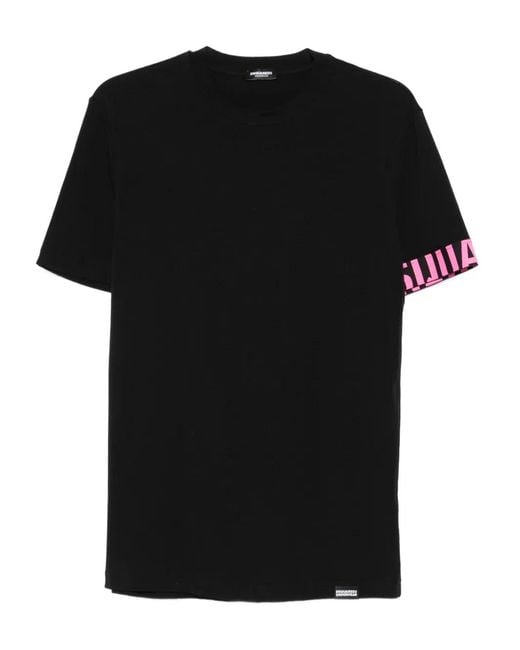DSquared² Black Sleeve-Detail Crew-Neck T-Shirt for men