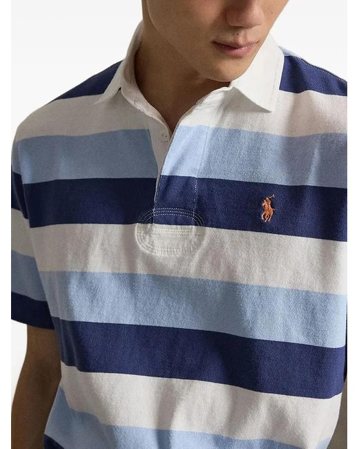 Polo Ralph Lauren Blue Striped Embroidered-Logo Polo Shirt for men