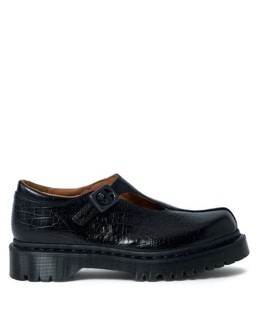 Dr. Martens Black Rejena Mj Croc-Embossed Buckled Shoes