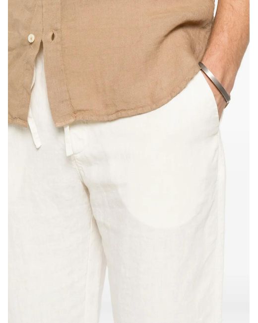 120% Lino White Drawstring-Waist Trousers for men