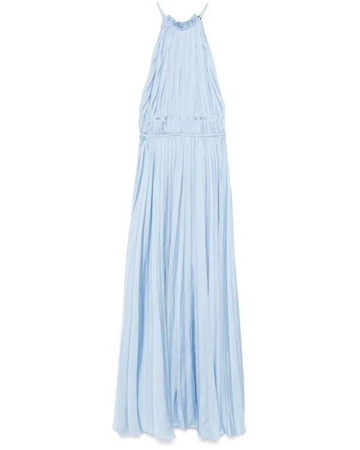 Maje Blue Plissé-Effect Maxi Dress