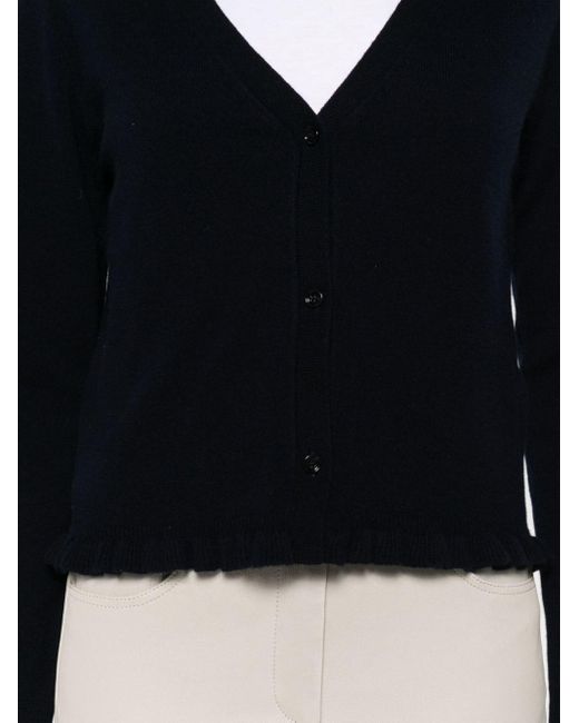 Allude Black Ruffle-trim Fine-knit Cardigan