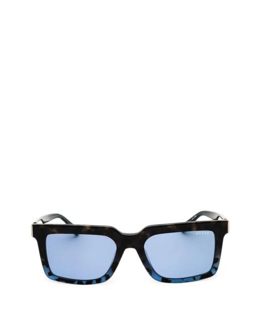 GUESS EYEWEAR Blue Tortoiseshell-Effect Rectangle-Frame Sunglasses for men