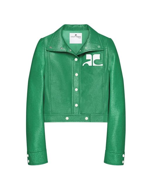 Courreges Green Vinyl-Effect Cropped Jacket