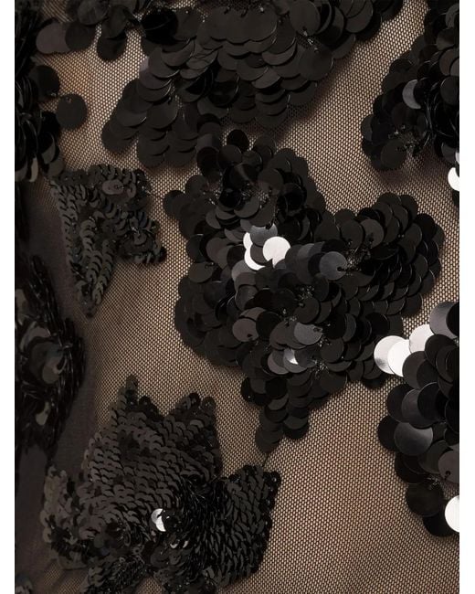 Nissa Black Sequinned Tulle Maxi Dress