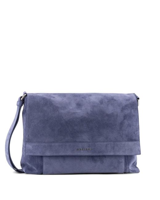 Orciani Blue Engraved Logo Flap Shoulder Bag for men