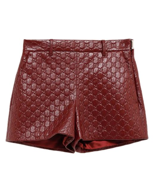 Gucci Red Gg-Canvas Leather Shorts