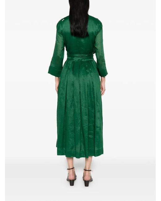 Max Mara Green Camilla V-Neck Tie Dress