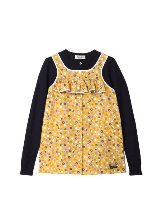 Miu Miu Yellow Floral-Print Ruffled Top