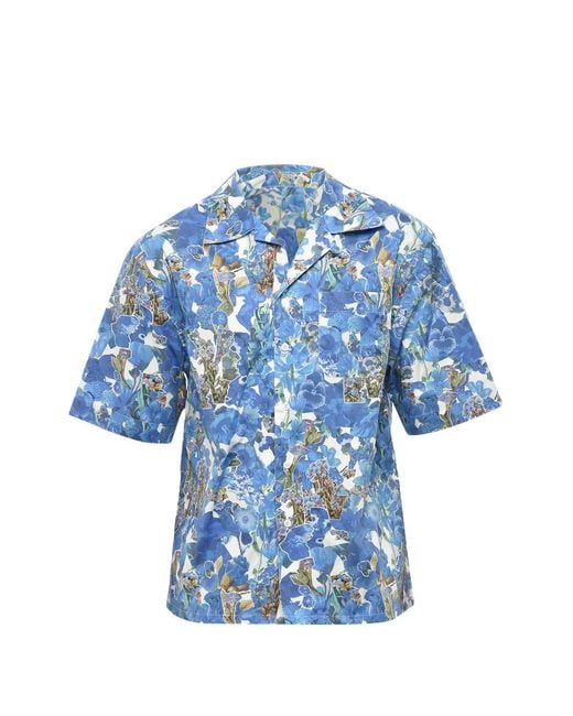 Marni Blue Floral-Print Bowling Shirt for men