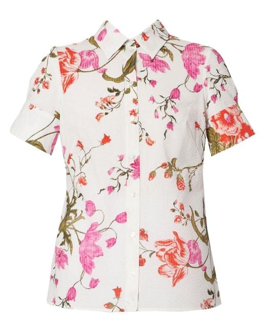 Erdem Pink Floral-print Seersucker Shirt