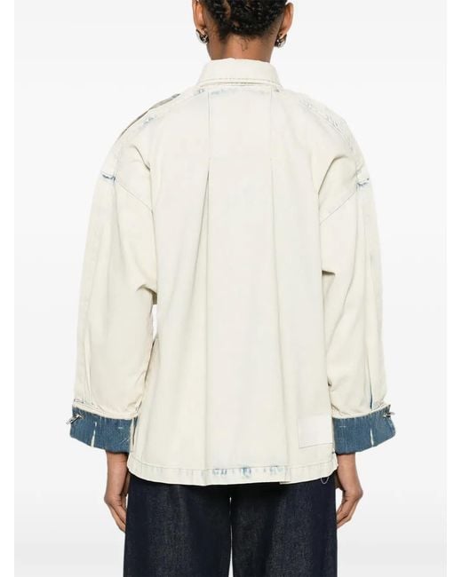 Erika Cavallini Semi Couture White Cut-Out Ring-Detail Denim Jacket
