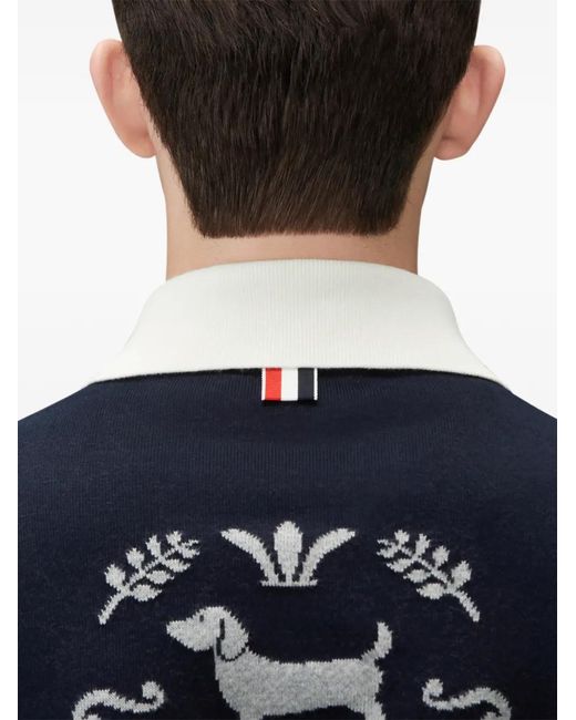 Thom Browne Blue Polo En Jacquard À 4 Bandes Signature for men
