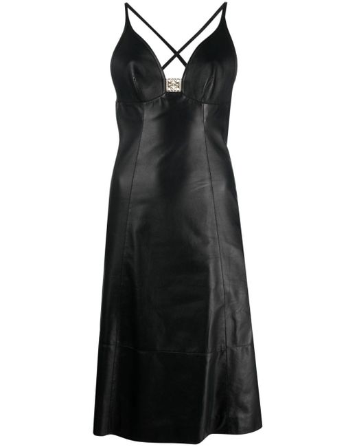Robe mi-longue en cuir à plaque logo Loewe en coloris Black