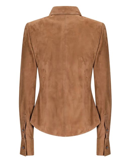 Magda Butrym Brown Button-Fastening Suede Shirt