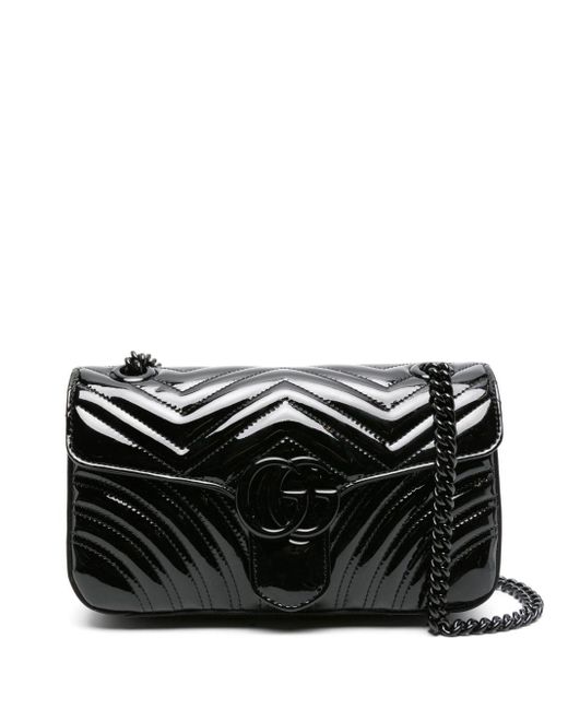 Gucci Black Small gg Marmont Patent-leather Shoulder Bag