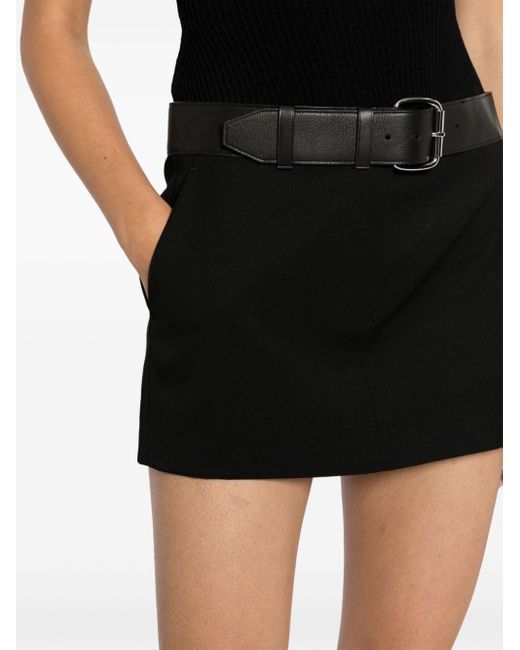 Alexander Wang Black Leather-belt Wool Miniskirt