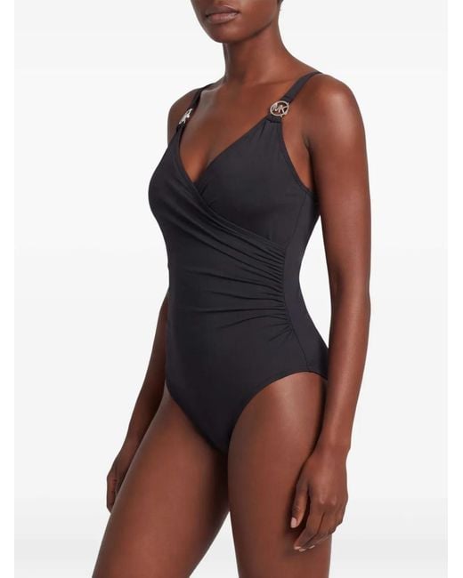 MICHAEL Michael Kors Black Logo V-Neck Swimsuit