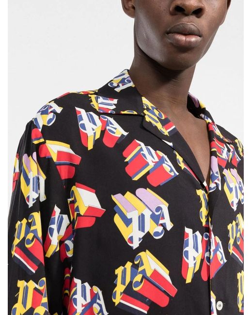 Palm Angels Black Logo-Print Long-Sleeved Shirt for men