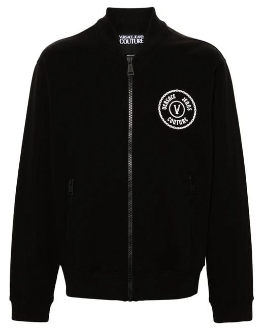 Versace Jeans Couture Black Logo-Print Zip-Up Sweatshirt for men