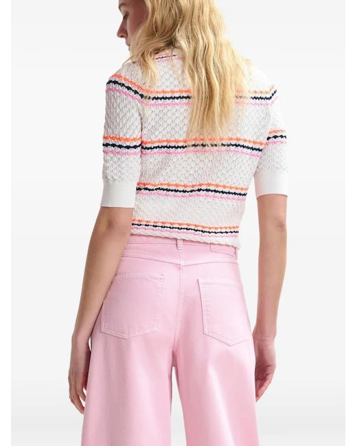 Essentiel Antwerp White Honeycomb Rhinestoned-Collar Sweater