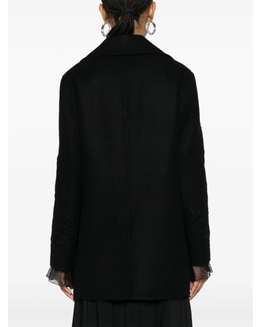 Ermanno Scervino Black Floral Embroidery Coat