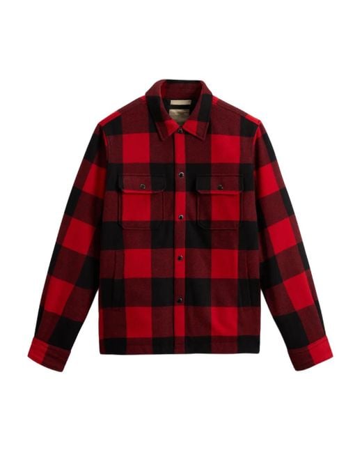 Woolrich Red Check-Pattern Wool-Blend Shirt Jacket for men