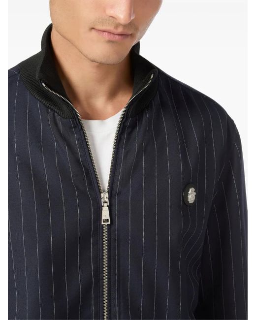 Billionaire Blue Wool Pinstripe Bomber Jacket for men