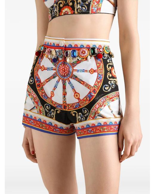 Dolce & Gabbana White Carretto Print Cotton Shorts