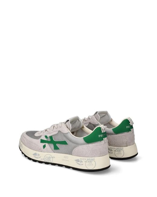 Premiata White Logo-Patch Panelled Sneakers for men