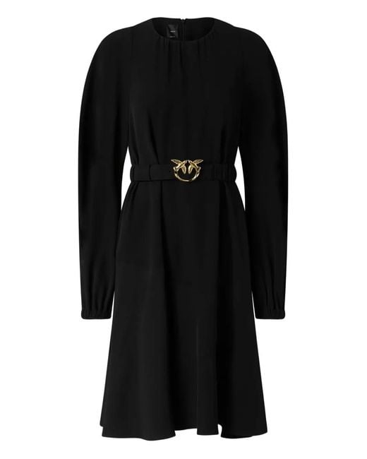 Pinko Black Midi Dress With Fitted Waist And Buckle Detail