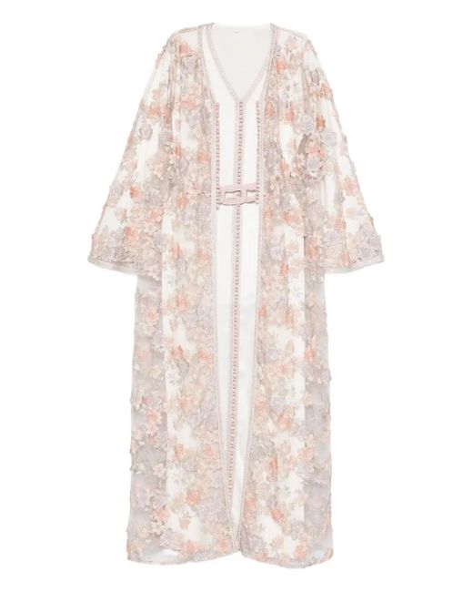 Reem Al Dhaheri White Floral Embroidered Maxi Kaftan