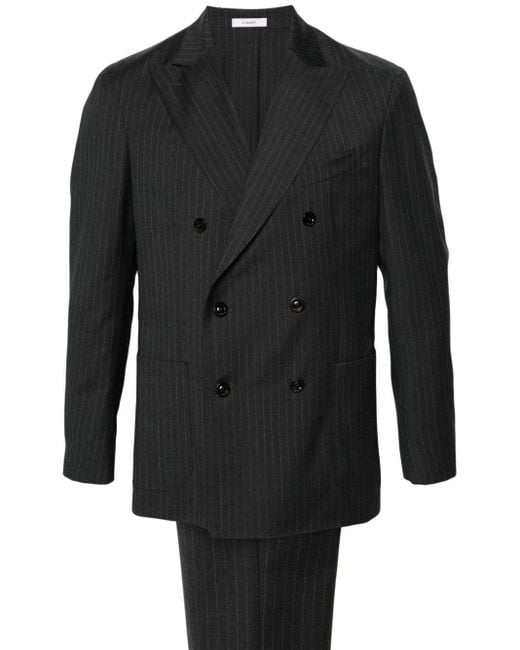 Boglioli Black Pinstriped Double-breasted Suit for men