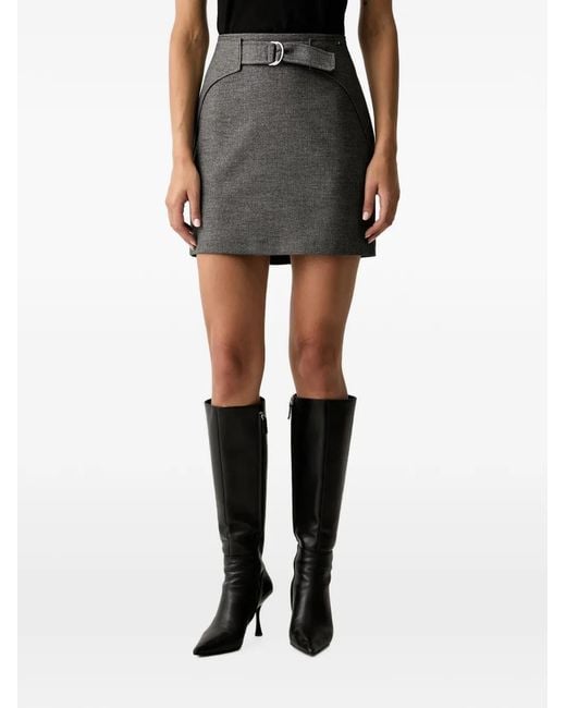 Fracomina Black Belted Herringbone-Pattern Mini Skirt