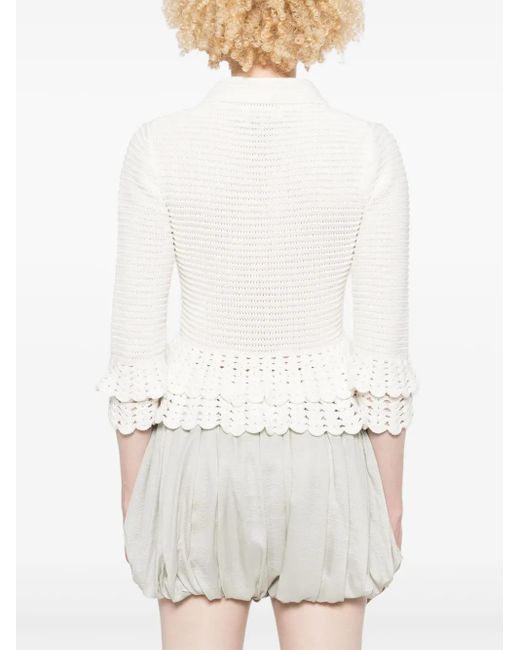 Chloé ラッフルヘム クロシェ カーディガン White