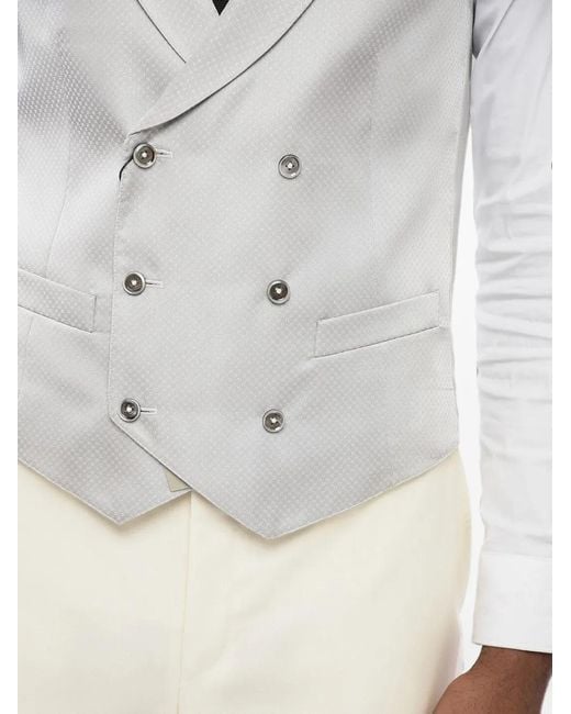 Corneliani White Jacquard-Fabric Double-Breasted Waistcoat for men